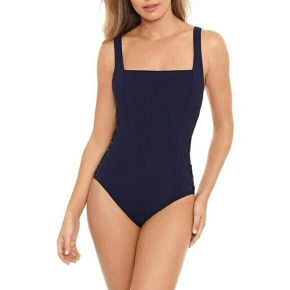 NWT Amoressa by Miraclesuit Bondi Moonraker Lace up Sides One-Piece Swimsuit - Picture 2 of 10